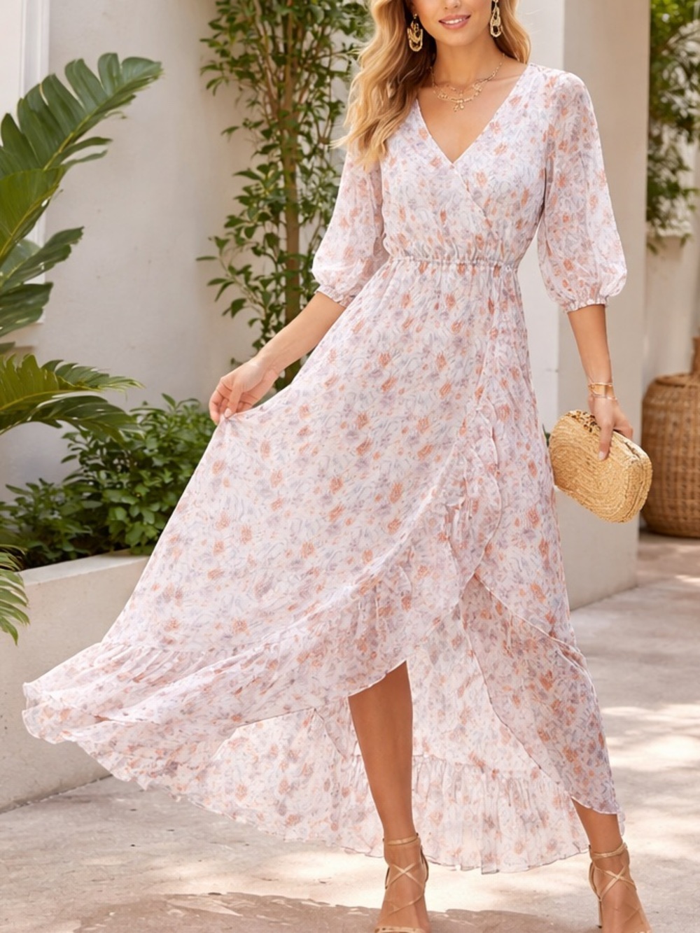 🌸 1.STATE Floral Chiffon Wrap Maxi Dress NWT XXS 🌸